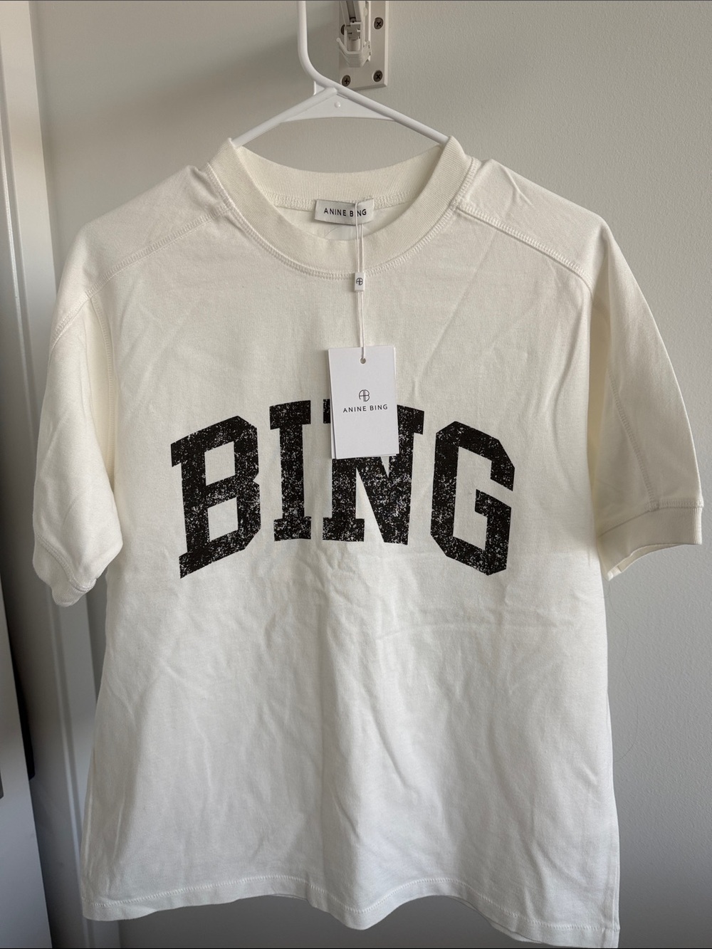Anine Bing Cream Tee with Black BING Logo Medium BNWT